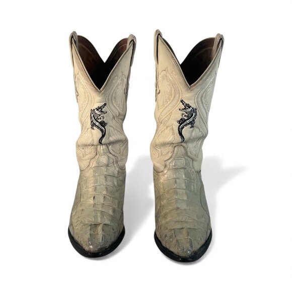 vtg El General Western Boots Mens Size 26.5 Beige Reptile Croc Leather Cowboy - Picture 7 of 8